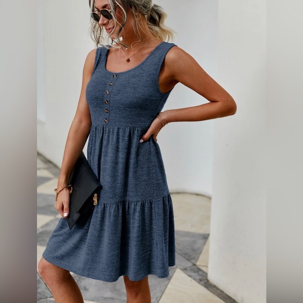 Blue Ruffle Hem Dress - Picture 5 of 9